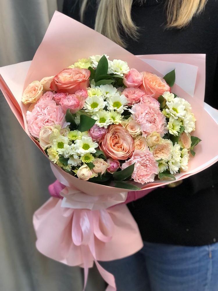 Букет цветов из: Гвоздики, Розы и Хризантемы в Лесные Поляны