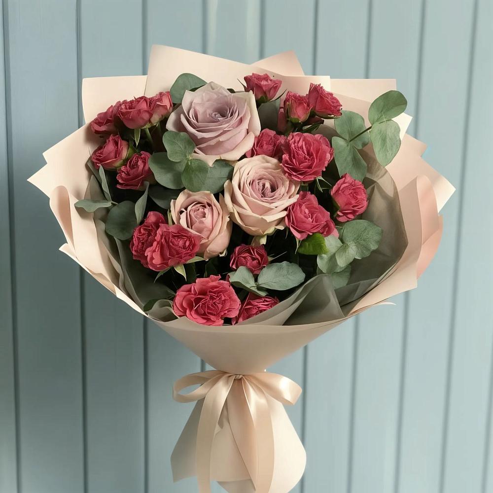 Букет цветов из: Гвоздики и Розы в Лесные Поляны