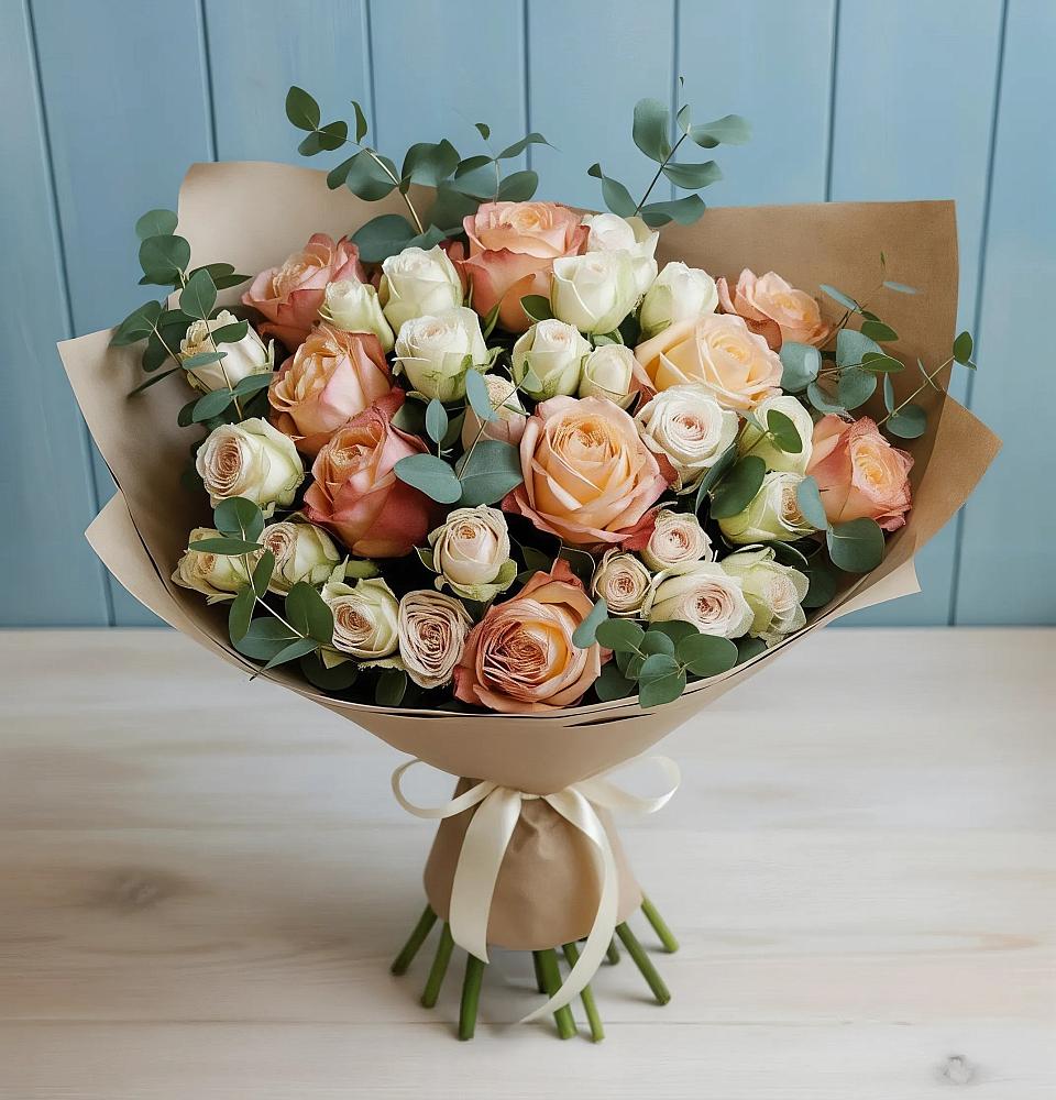 Букет цветов из: Альстромерии и Розы в Лесные Поляны