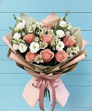 Букет цветов из:  Розы, Альстромерии и Лизиантусы в Лесные Поляны