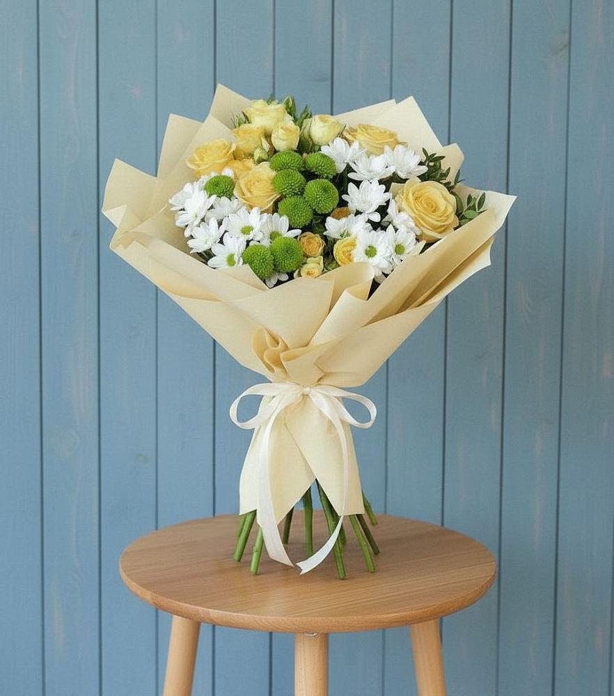 Букет цветов из: Хризантемы и Розы в Лесные Поляны