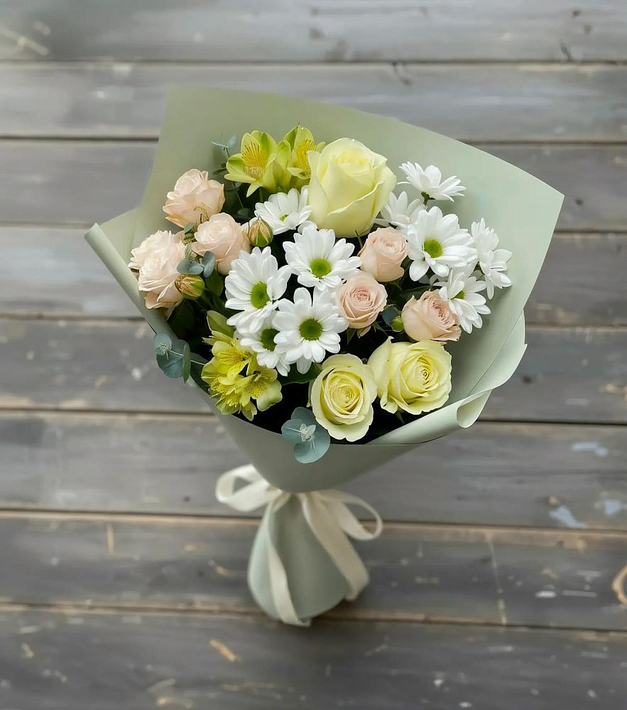 Букет цветов из: Альстромерии, Розы и Хризантемы в Лесные Поляны