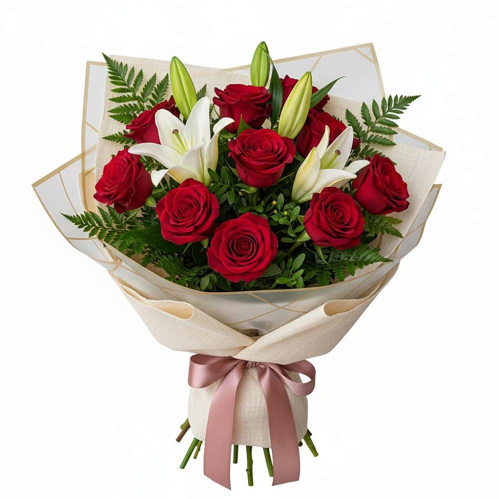 Букет цветов из: Лилии и Розы в Лесные Поляны