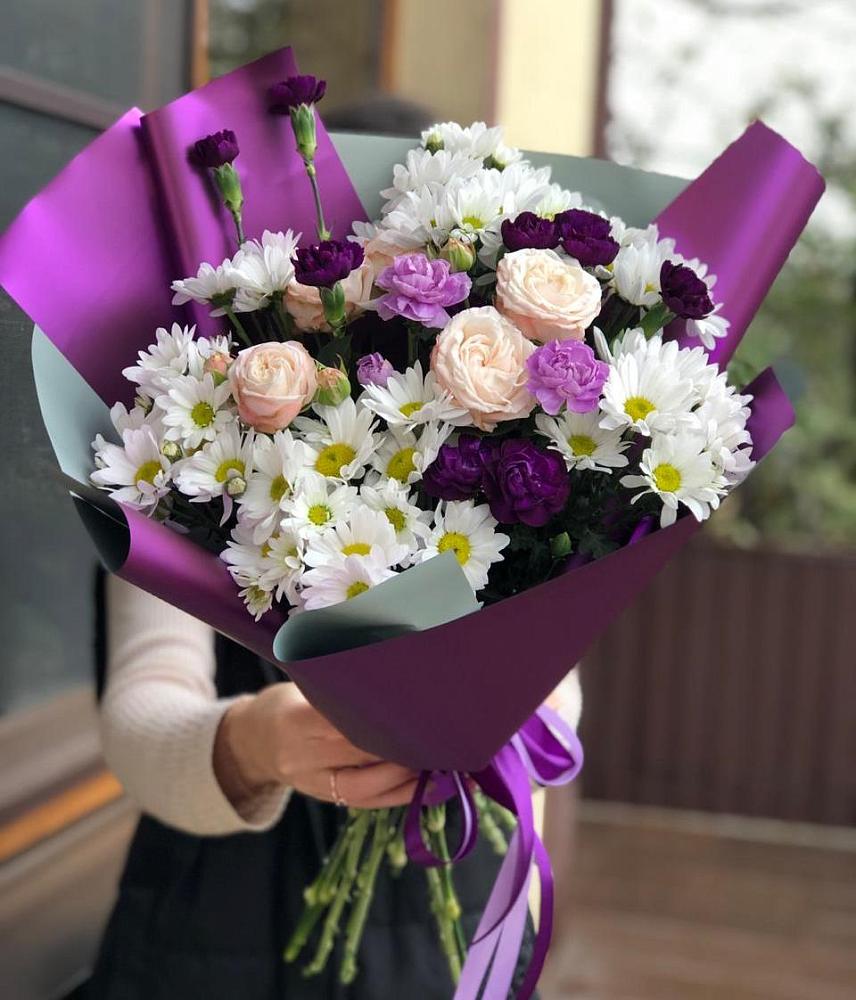 Букет цветов из: Хризантемы, Гвоздики и Розы в Лесные Поляны