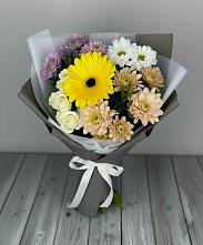 Букет цветов из:  Розы, Герберы и Хризантемы #REPLACE_PRED# Лесные Поляны