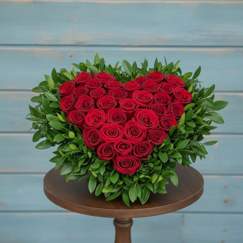 Цветочная композиция из Розы в виде сердца в Лесные Поляны