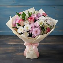 Букет цветов из:  Хризантемы, Альстромерии и Розы в Лесные Поляны