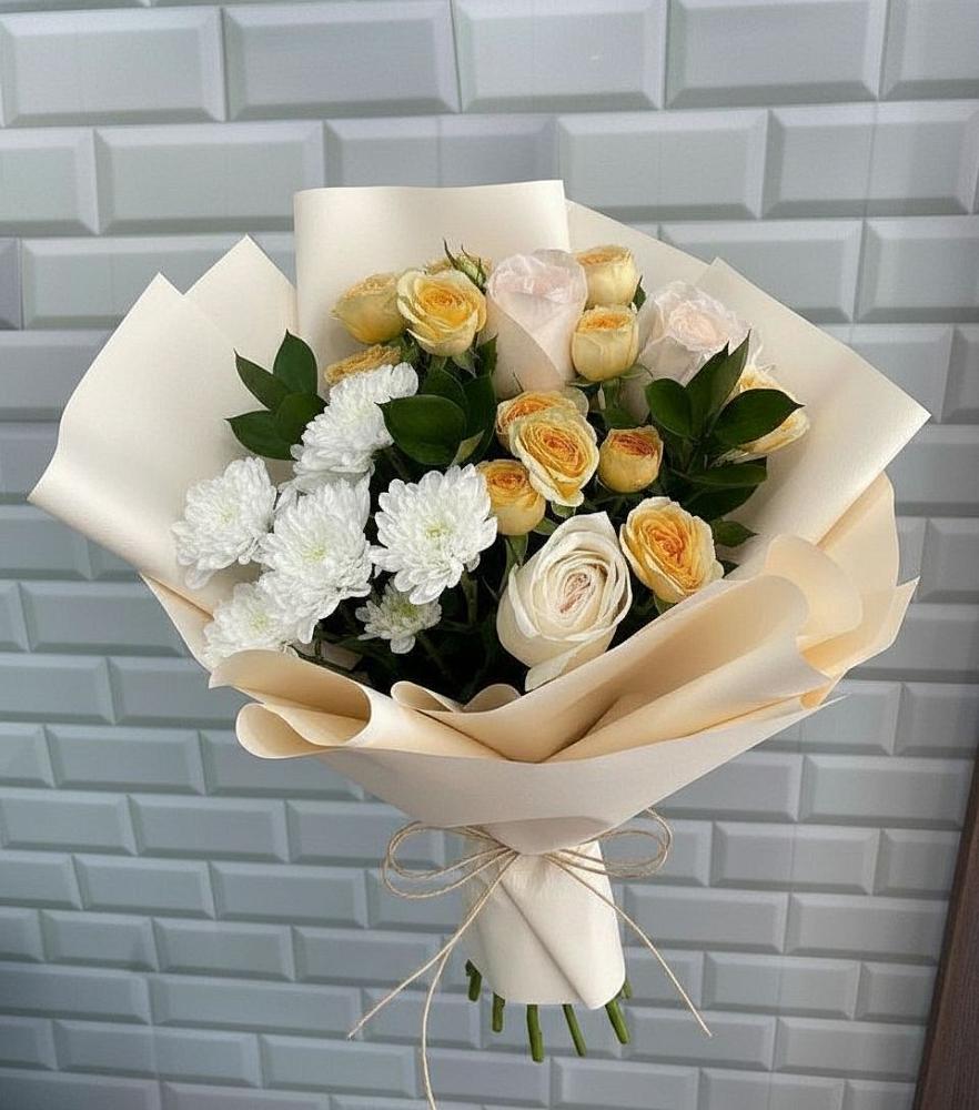 Букет цветов из: Розы и Хризантемы в Лесные Поляны