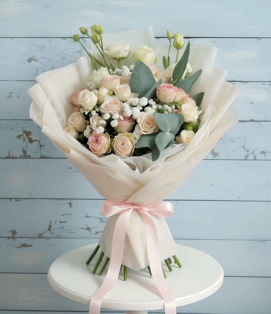 Букет цветов из: Розы и Лизиантусы в Лесные Поляны