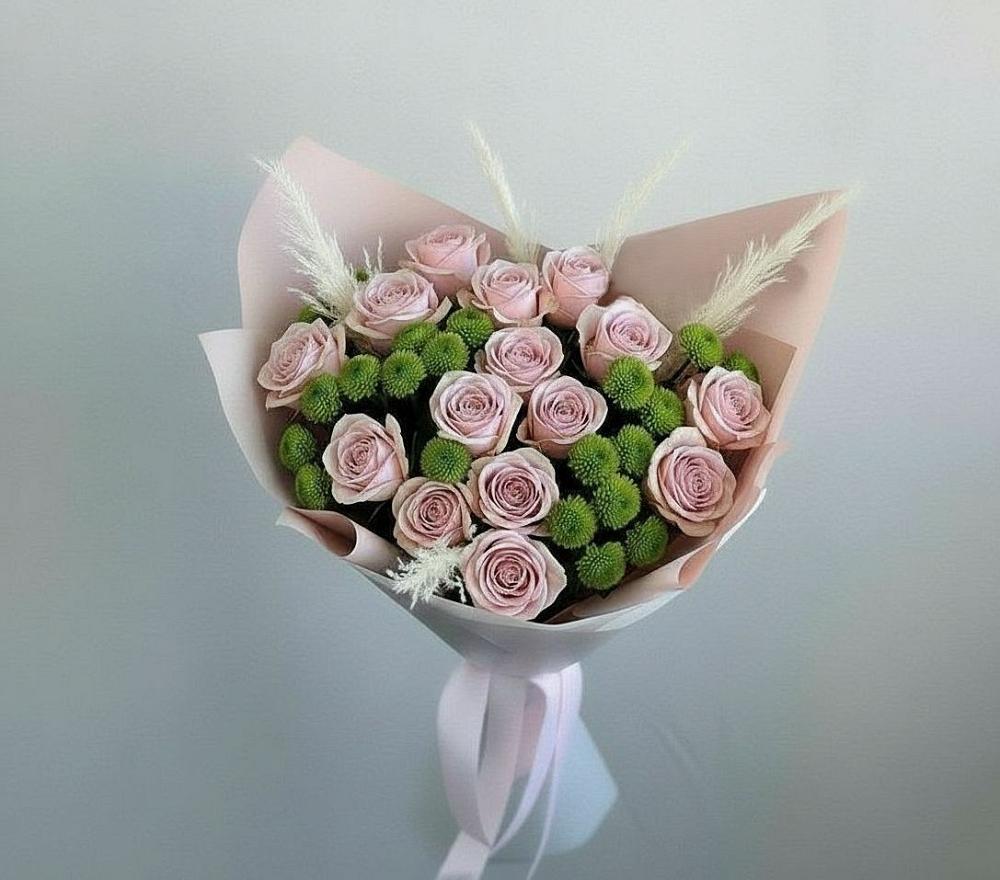 Букет цветов из: Розы и Хризантемы в Лесные Поляны