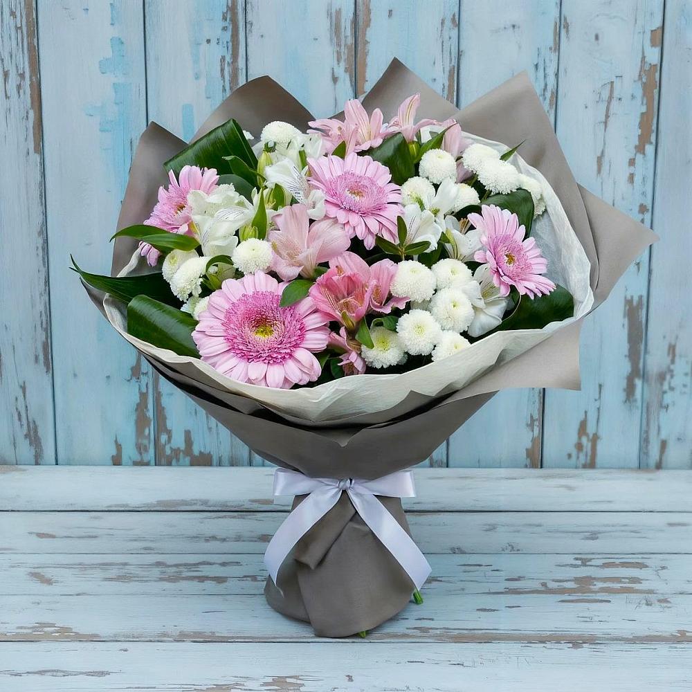 Букет цветов из: Герберы, Альстромерии и Хризантемы в Лесные Поляны