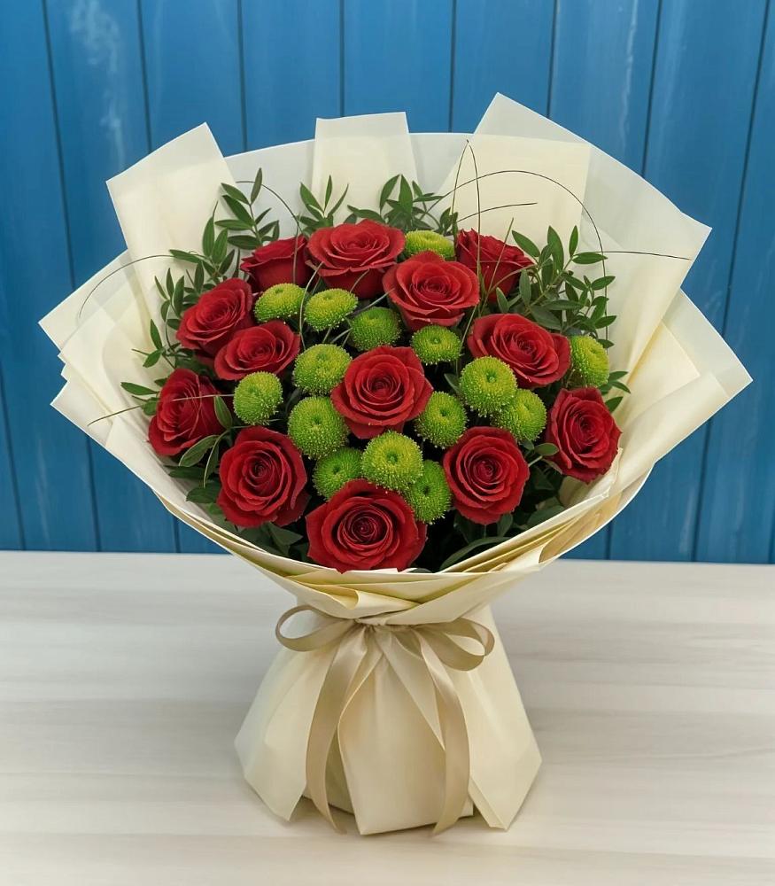 Букет цветов из: Розы и Хризантемы в Лесные Поляны