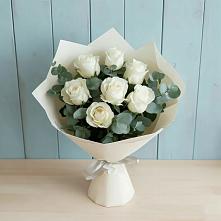 Букет Белые розы в Эвкалипте #REPLACE_PRED# Лесные Поляны