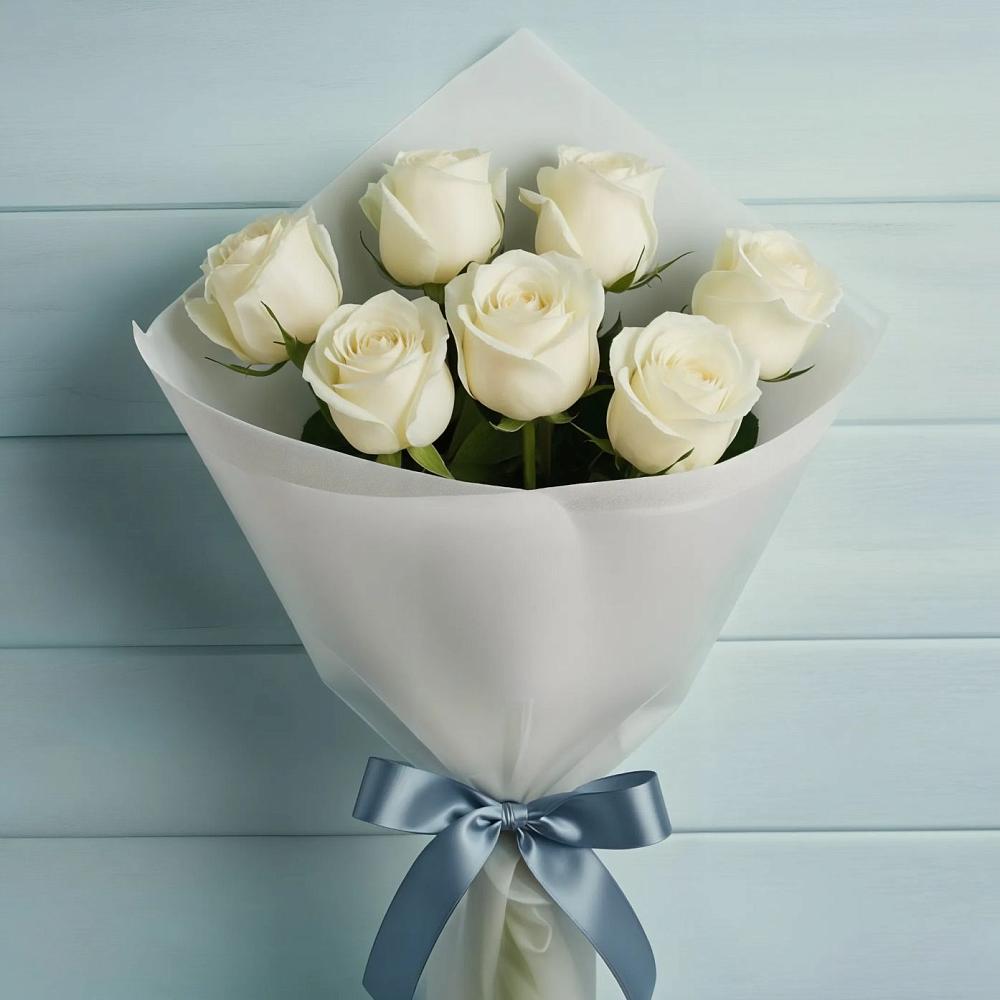 Букет 7 Белых роз Эдлесс Лав в Лесные Поляны