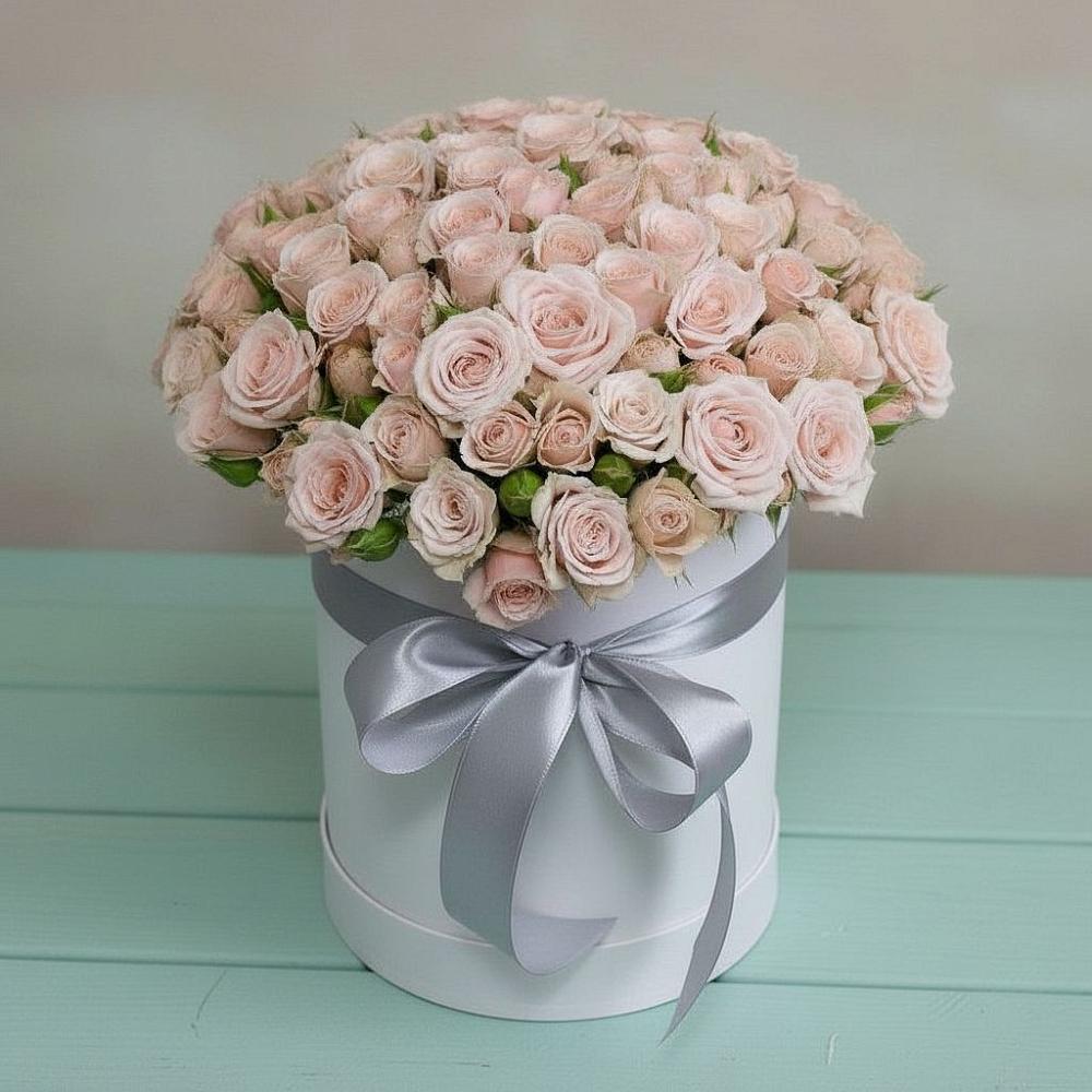 Цветочная композиция из Розы в шляпной коробке в Лесные Поляны